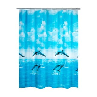 Niebieska zasłona prysznicowa Wenko Dolphin, 180x200 cm