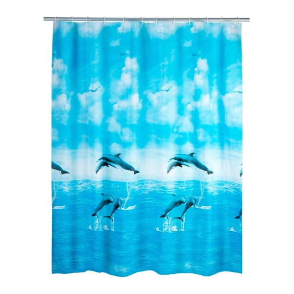 Niebieska zasłona prysznicowa Wenko Dolphin, 180x200 cm