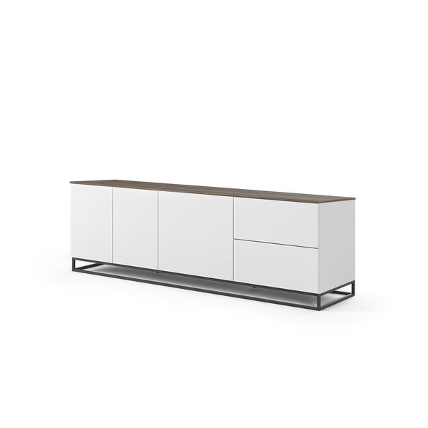 Matowa biała szafka pod TV z blatem z dekorem drewna orzecha TemaHome Join, 200x65 cm-image-3