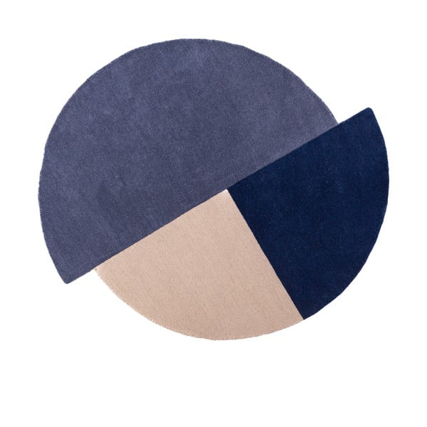 Niebieski wełniany okrągły dywan tkany ręcznie ø 150 cm Mia Segment – Flair Rugs