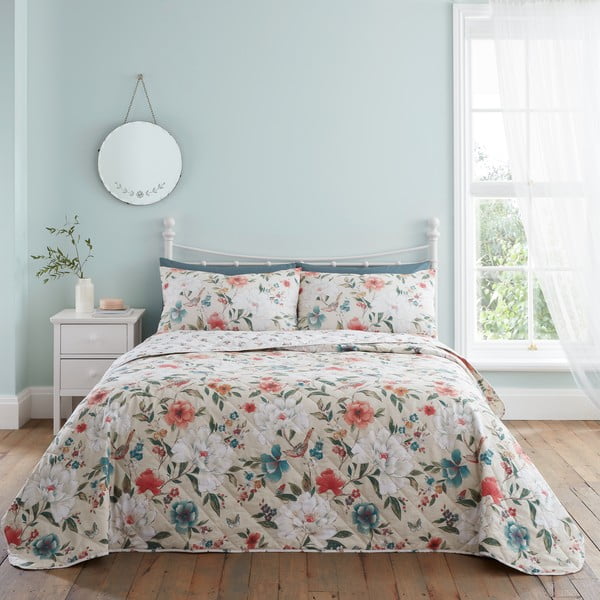 Beżowa narzuta na łóżko dwuosobowe 220x230 cm Pippa Floral Bird – Catherine Lansfield