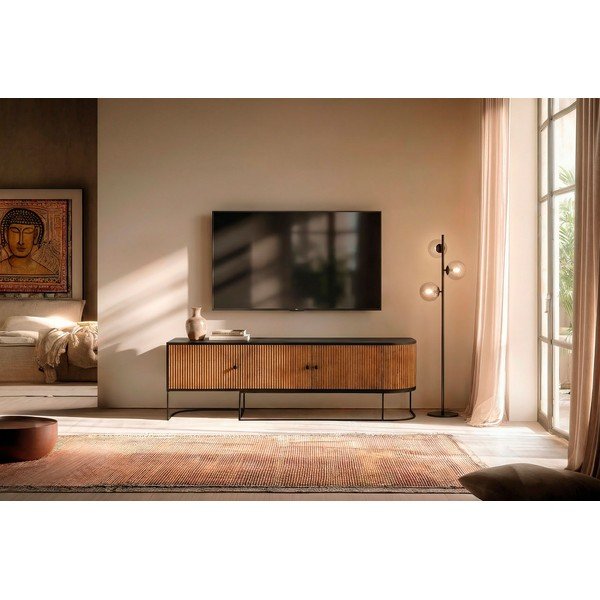 Szafka pod TV z litego drewna mango w naturalnym kolorze 160x55x40 cm Curve – MOME-image-1