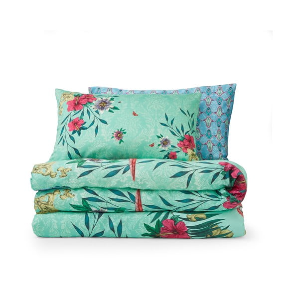 Zielono-niebieska pościel jednoosobowa z satyny bawełnianej 135x200 cm Paradise Parrot – Matthew Williamson