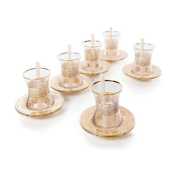 Złoty zestaw do podawania herbaty ze szkła Cihan Bilisim Tekstil