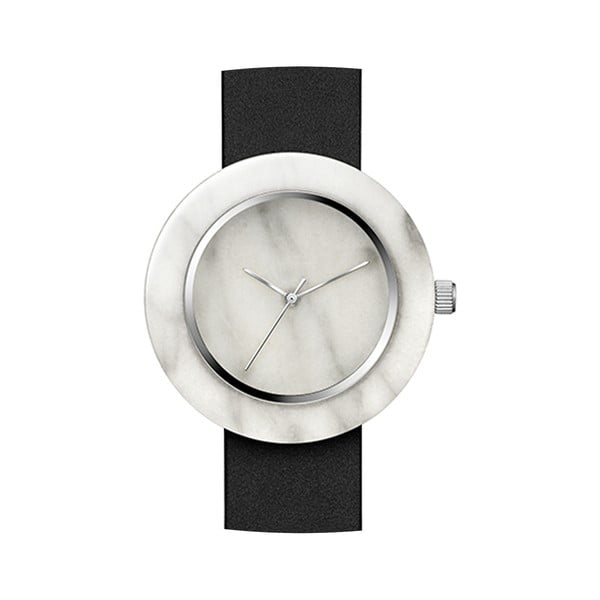 Biały marmurkowy zegarek z czarnym paskiem Analog Watch Co. Marble
