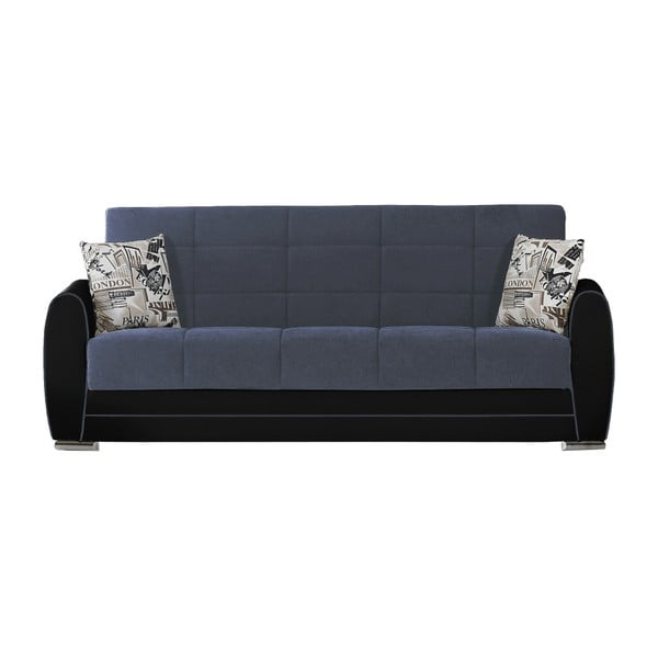 Czarno-niebieska trzyosobowa sofa rozkładana ze schowkiem Esidra Rest