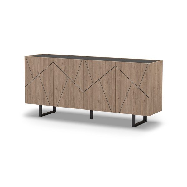 Czarno-naturalna niska komoda w dekorze dębu 180x80 cm Milena – Marckeric-image-2
