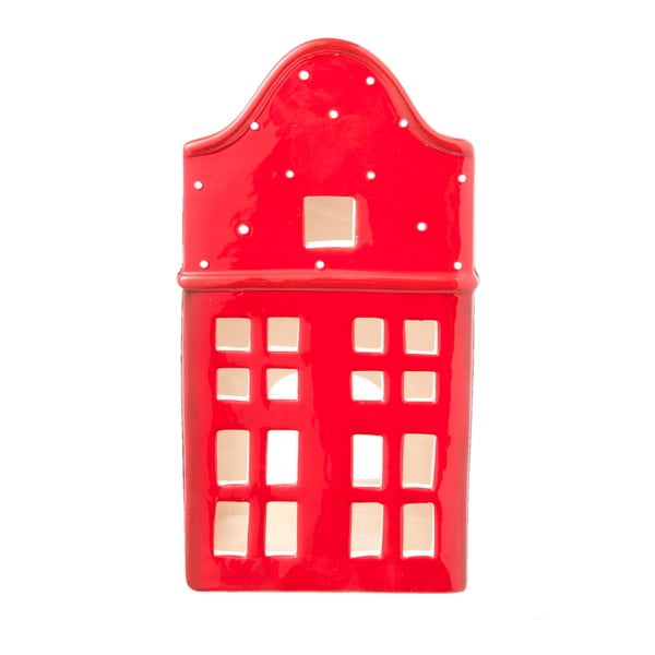 Czerwony świecznik Clayre & Eef Christmas House, 10x19 cm