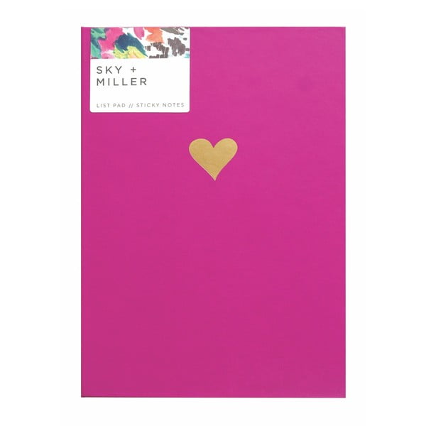 Różowy notes z zestawem karteczek samoprzylepnych Portico Designs Hearts, 60 stron
