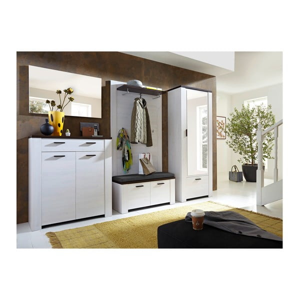 Biała szafa z dekorem lakierowanego ciemnego drewna dębowego z lustrem Germania Havanna-image-1