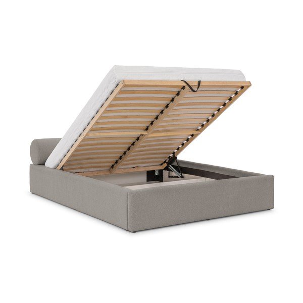 Jasnoszare tapicerowane łóżko dwuosobowe ze schowkiem i stelażem 200x200 cm Cille – Ropez-image-2