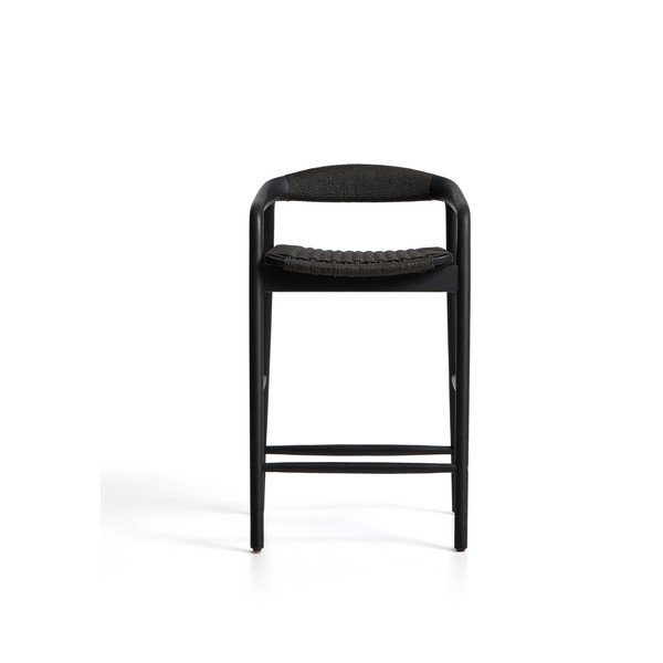 Czarny hoker z podłokietnikami z litego drewna dębowego (wysokość siedziska 65 cm) Derile – Kave Home-image-4