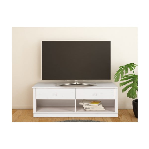 Biała szafka pod TV z litego drewna sosnowego 137x47 cm Anita – Støraa-image-1