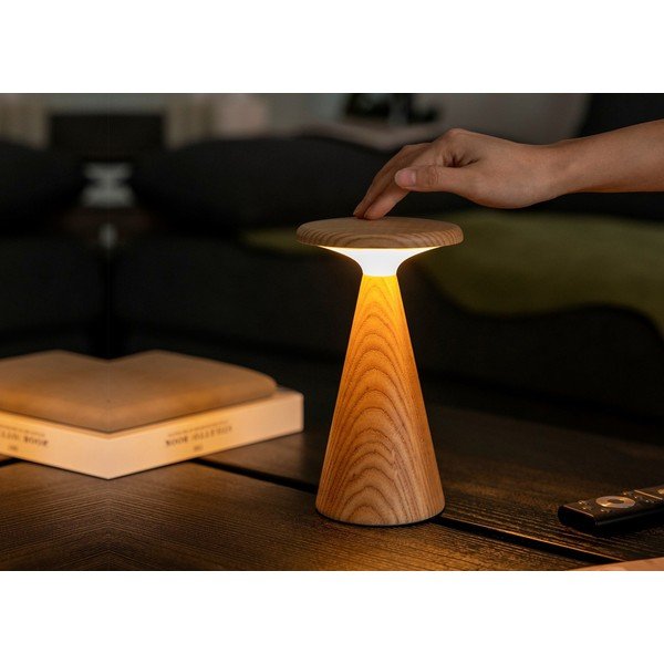 Lampa stołowa LED w naturalnym kolorze z drewnianym kloszem (wysokość 21 cm) Sylva – Gingko-image-2