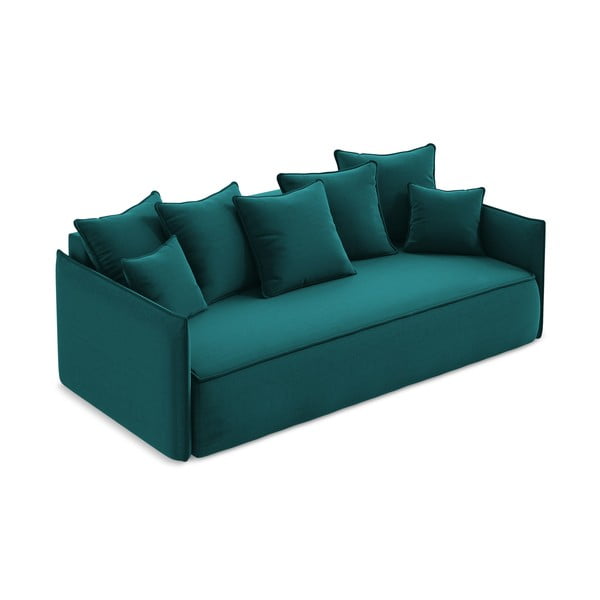 Turkusowa aksamitna rozkładana/ze schowkiem sofa 225 cm Hula – Makamii-image-2