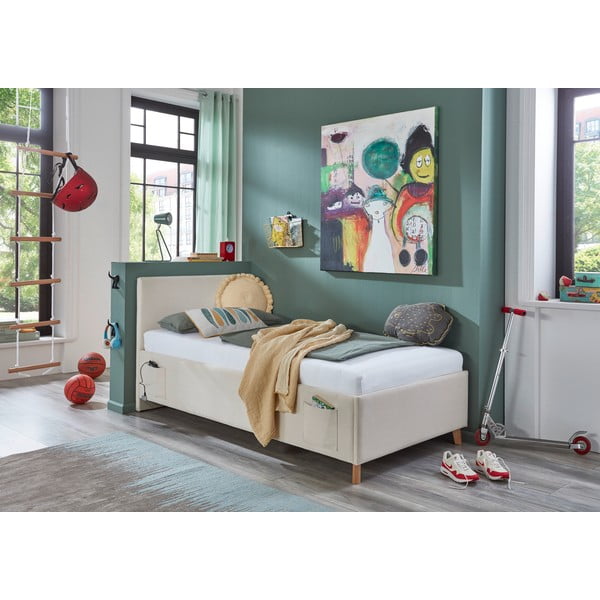 Beżowe tapicerowane łóżko dziecięce ze schowkiem ze stelażem 90x200 cm Cool – Meise Möbel-image-1