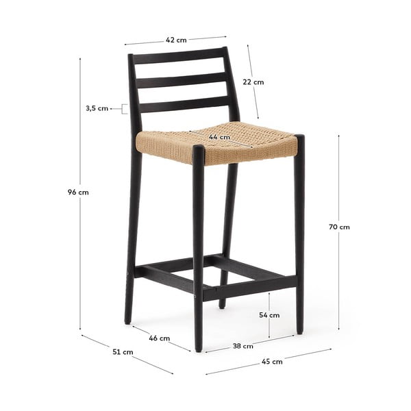 Czarno-naturalny hoker z litego drewna dębowego (wysokość siedziska 70 cm) Analy – Kave Home-image-4