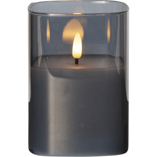 Szara woskowa świeca LED w szkle Star Trading Flamme, wys. 12,5 cm
