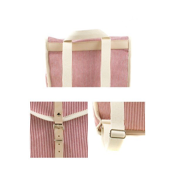 Czerwono-biały plecak z beżowym detalem Mödernaked Red Stripe Heap-image-2