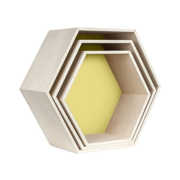Zestaw 3 półeczek Hexagon, żółte