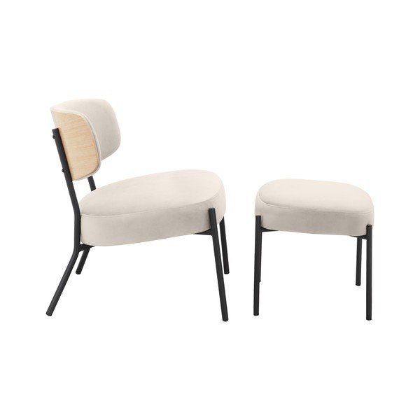 Kremowy aksamitny fotel z podnóżkiem Jerry – Støraa-image-1