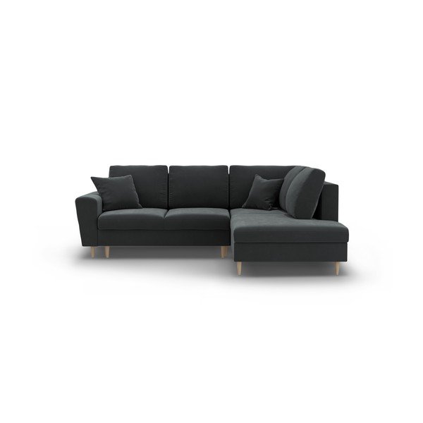 Ciemnoszary aksamitny rozkładany narożnik ze schowkiem (prawostronny/w kształcie litery L) Kyoto – Cosmopolitan Design