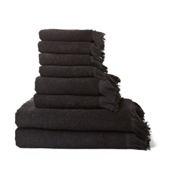 Zestaw 8 czarnych ręczników z czystej bawełny Casa Di Bassi