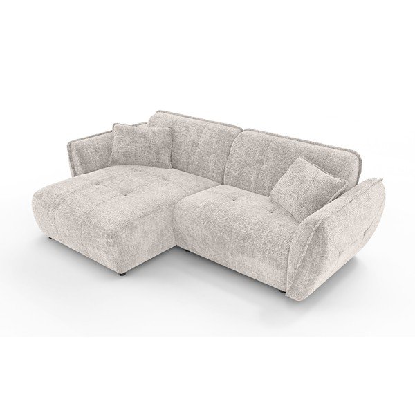 Beżowy narożnik z tkaniny szenilowej (lewostronny/z szezlongiem) Nelia – Ropez-image-2