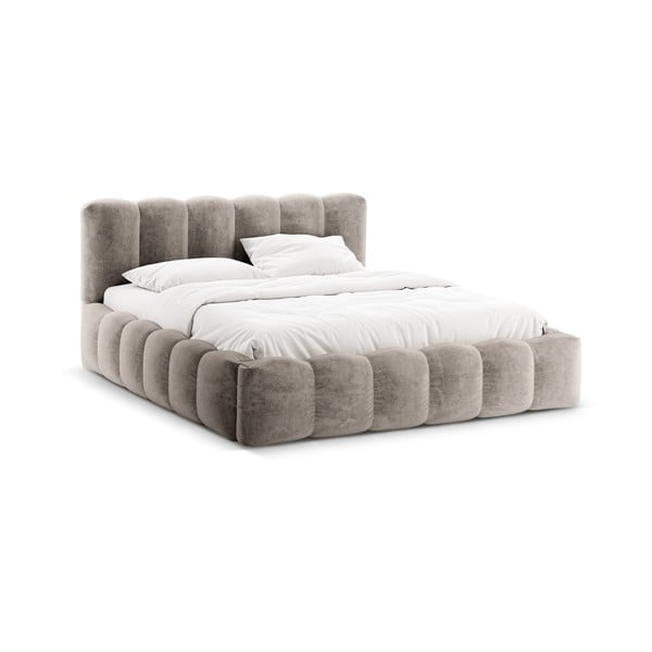 Jasnobrązowe tapicerowane łóżko dwuosobowe ze schowkiem i stelażem 180x200 cm Lupine – Micadoni Home-image-3