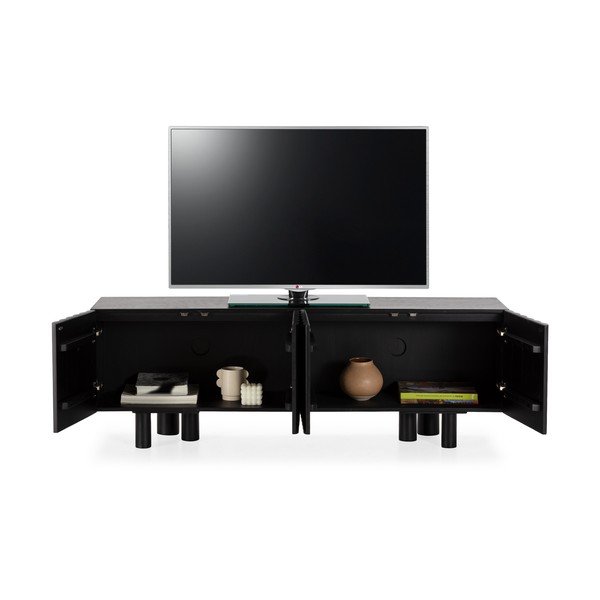 Czarna szafka pod TV z litego drewna mango 160x55x40 cm Tamira – MOME-image-2