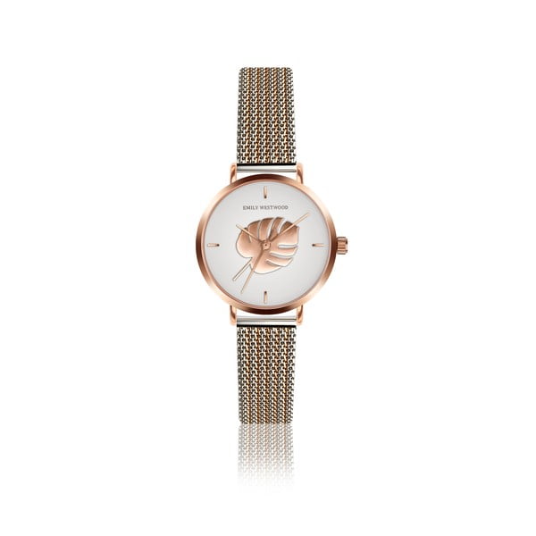Damski zegarek z paskiem ze stali nierdzewnej w złotym i srebrnym kolorze Emily Westwood Monstera