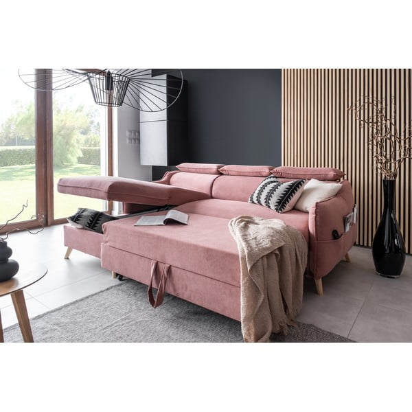 Jasnoróżowy aksamitny rozkładany narożnik (lewostronny) Sweet Harmony – Miuform-image-4