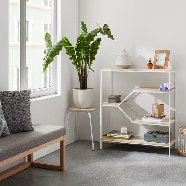 Biały metalowy stołek z siedziskiem z drewna mango Kave Home Nax-image-3