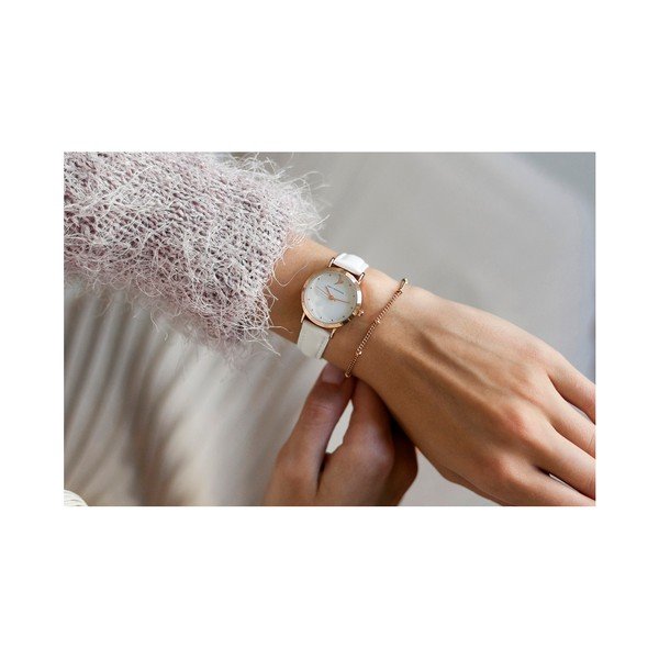 Zegarek damski z białym paskiem ze skóry Emily Westwood Vintage-image-1