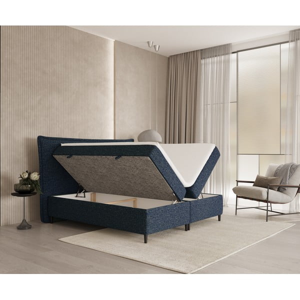 Ciemnoniebieskie łóżko boxspring ze schowkiem 140x200 cm Sinai – Maison de Rêve-image-2