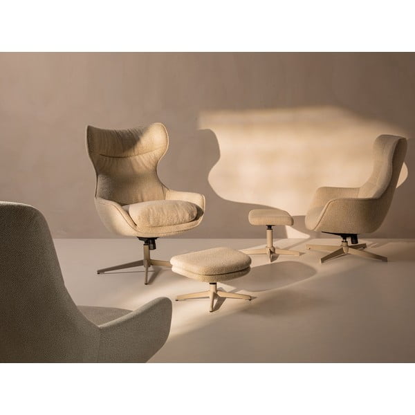 Beżowy obrotowy fotel z podnóżkiem z materiału bouclé Kenzi – Micadoni -image-1
