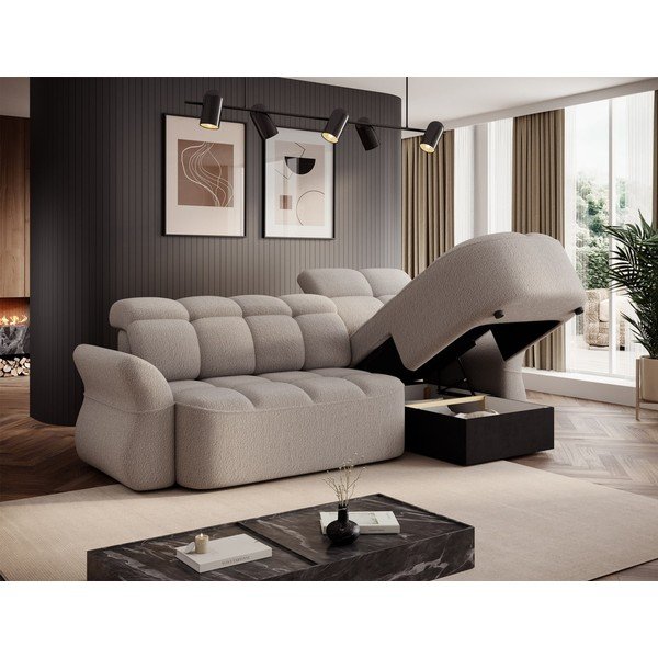 Beżowy rozkładany/ze schowkiem narożnik z materiału bouclé (prawostronny/z szezlongiem) Beneth – ELTAP-image-4