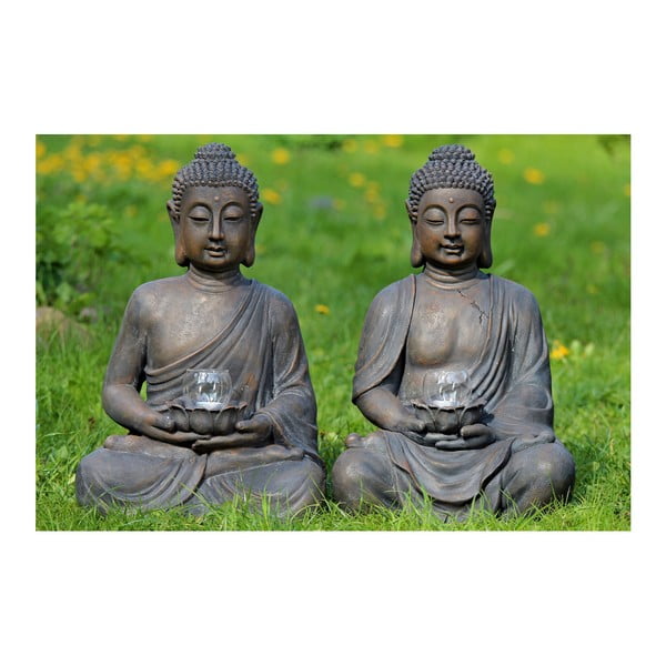 Zestaw 2 świeczników Boltze Buddha, wys. 61 cm