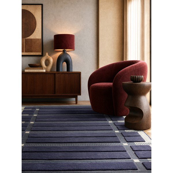 Ciemnoniebieski/beżowy wełniany dywan tkany ręcznie 120x170 cm – Asiatic Carpets-image-1