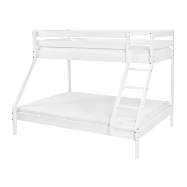 Białe dziecięce łóżko piętrowe z litego drewna bukowego Mobi furniture Maxim, 200x90 cm