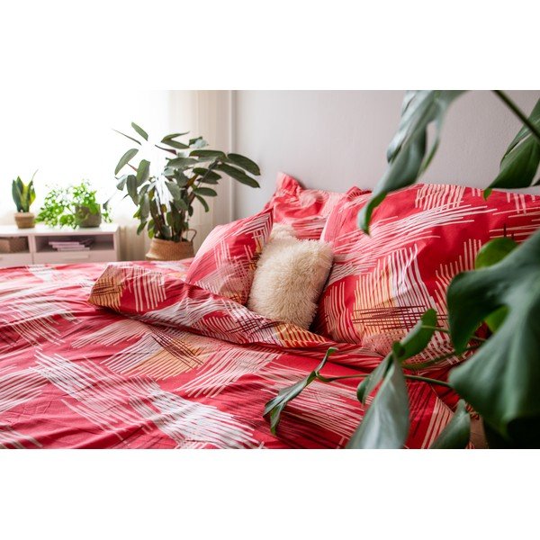 Czerwona bawełniana pościel jednoosobowa 140x200 cm LP Dita Red – Cotton House-image-2
