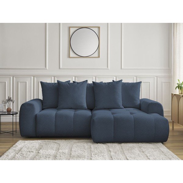 Niebieski rozkładany narożnik z tkaniny szenilowej ze schowkiem (prawostronny/z szezlongiem) Roxelane – Bobochic Paris-image-1