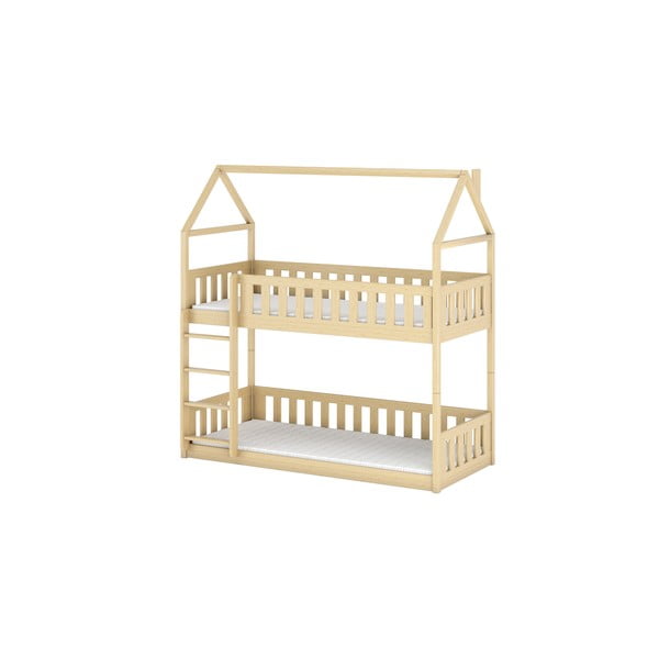 Piętrowe łóżko dziecięce z drewna sosnowego w kształcie domku 90x190 cm Pola – Lano Meble