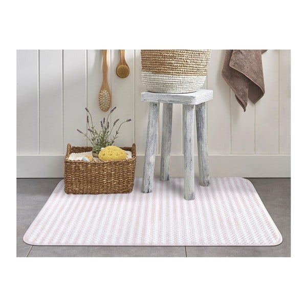 Biało-różowy dywanik łazienkowy Madame Coco Stripy, 70x110 cm