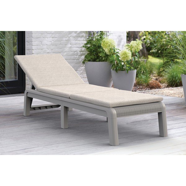 Beżowy plastikowy/tapicerowany regulowany składany leżak ogrodowy Atlas – Keter-image-1