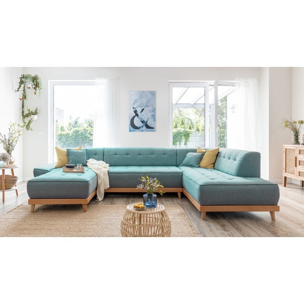 Turkusowy rozkładany narożnik (prawostronny/w kształcie litery U) Dazzling Daisy – Miuform-image-3