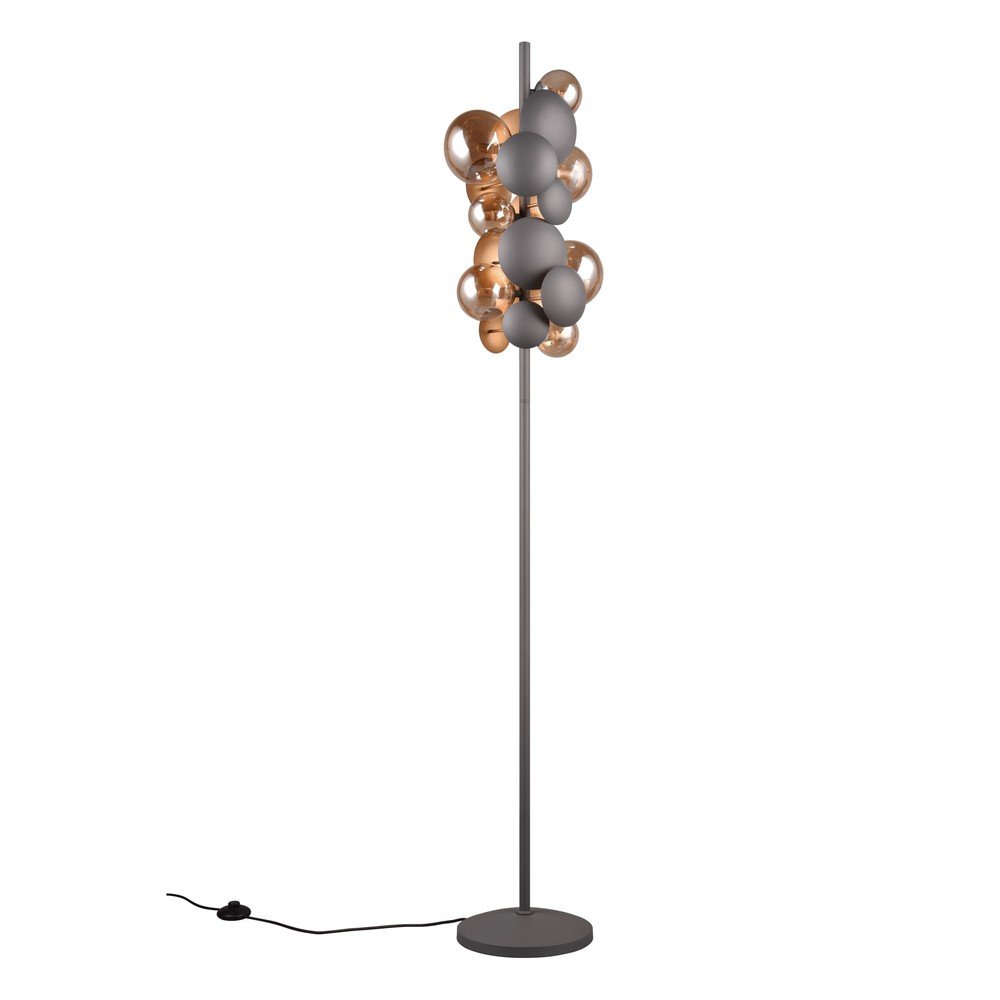 Lampa stojąca w szaro-złotym kolorze ze szklanym kloszem (wys. 155 cm) Bubble – Trio Select
