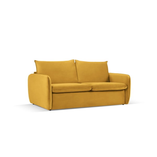 Musztardowa aksamitna rozkładana sofa 194 cm Vienna – Cosmopolitan Design-image-1