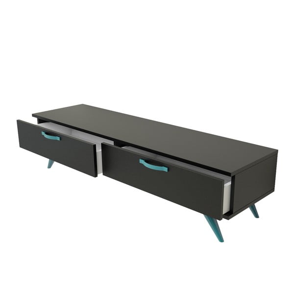 Czarna szafka pod TV z turkusowymi nogami Magenta Home Coulour Series, szer. 150 cm