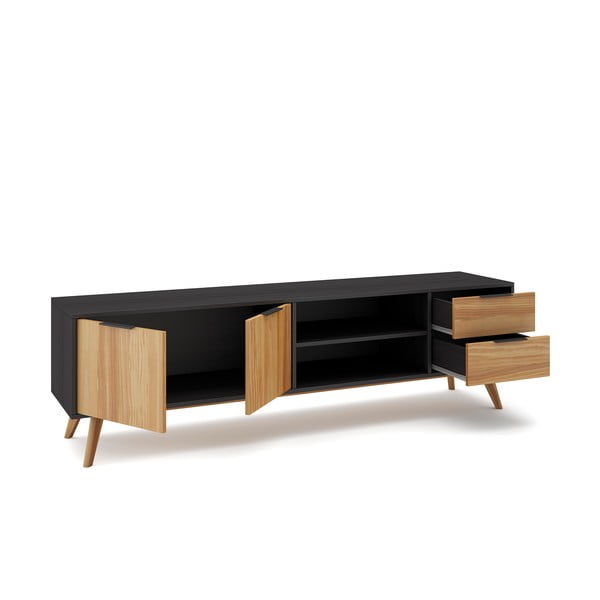 Czarno-naturalna szafka pod TV z drewna sosnowego 180x53 cm Lavis – Marckeric-image-4